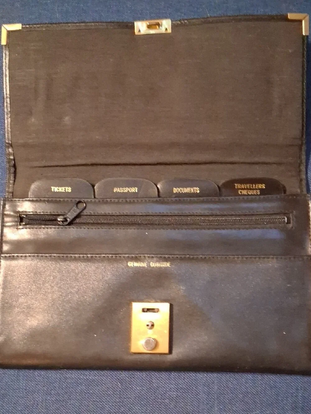 Unisex Black Leather Clutch Wallet with Gold Hardware